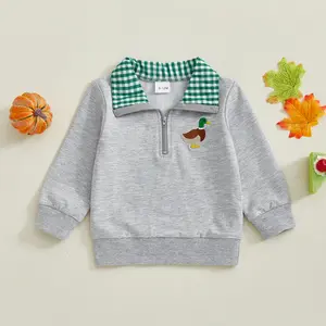 Toddler Boy Girl Outfit Hunting Season Embroidery Sweatshirt Animal Lapel Neck Pullover Shirt Top Fall Clothes
