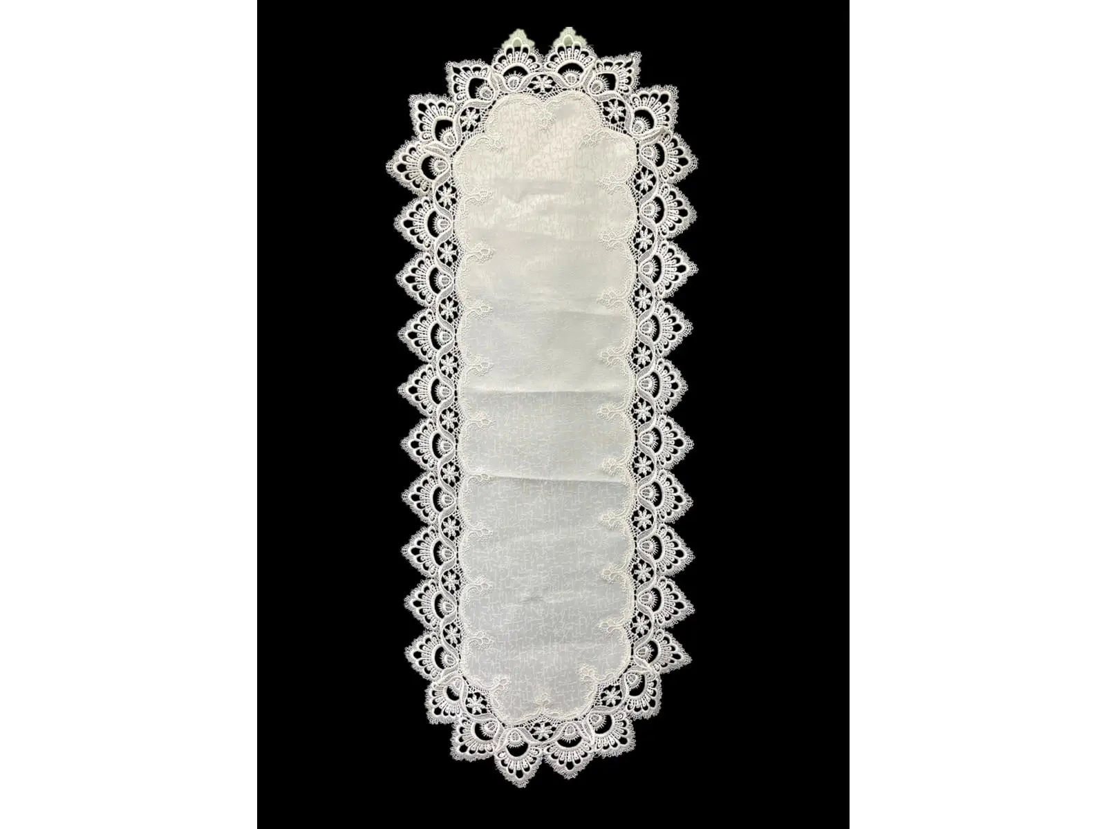 Jiallo 8139/F1/16x72 White Floral Lace Embroidered Cutwork Rectangular Table Runner