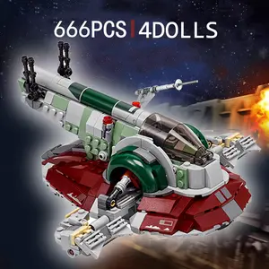 666pcs Boba Fett Starship Warship Building Block Toy Set, Unisex Kids House Home Decor, Christmas New Year Gift for Ages 12+, Building Blocks Set, DIY Model Kit