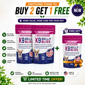 Pup Labs K9 Belly Bliss 3-Pronged Defense Dog Digestive Support with L-Glutamine N-Acetyl D Glucosamine & Prebiotics for Gut Health