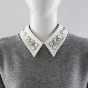 & Beaded Chiffon Detachable Faux Collar - Elegant Polyester Neckline Accessory for Women - Perfect for Sweaters