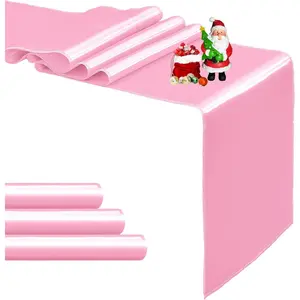 4-Pack Pink Satin Table Runner 12 x 108 Inch Long Bright and Smooth Silk Fabric Table Runner for Wedding Banquet Birthday Party Decoration