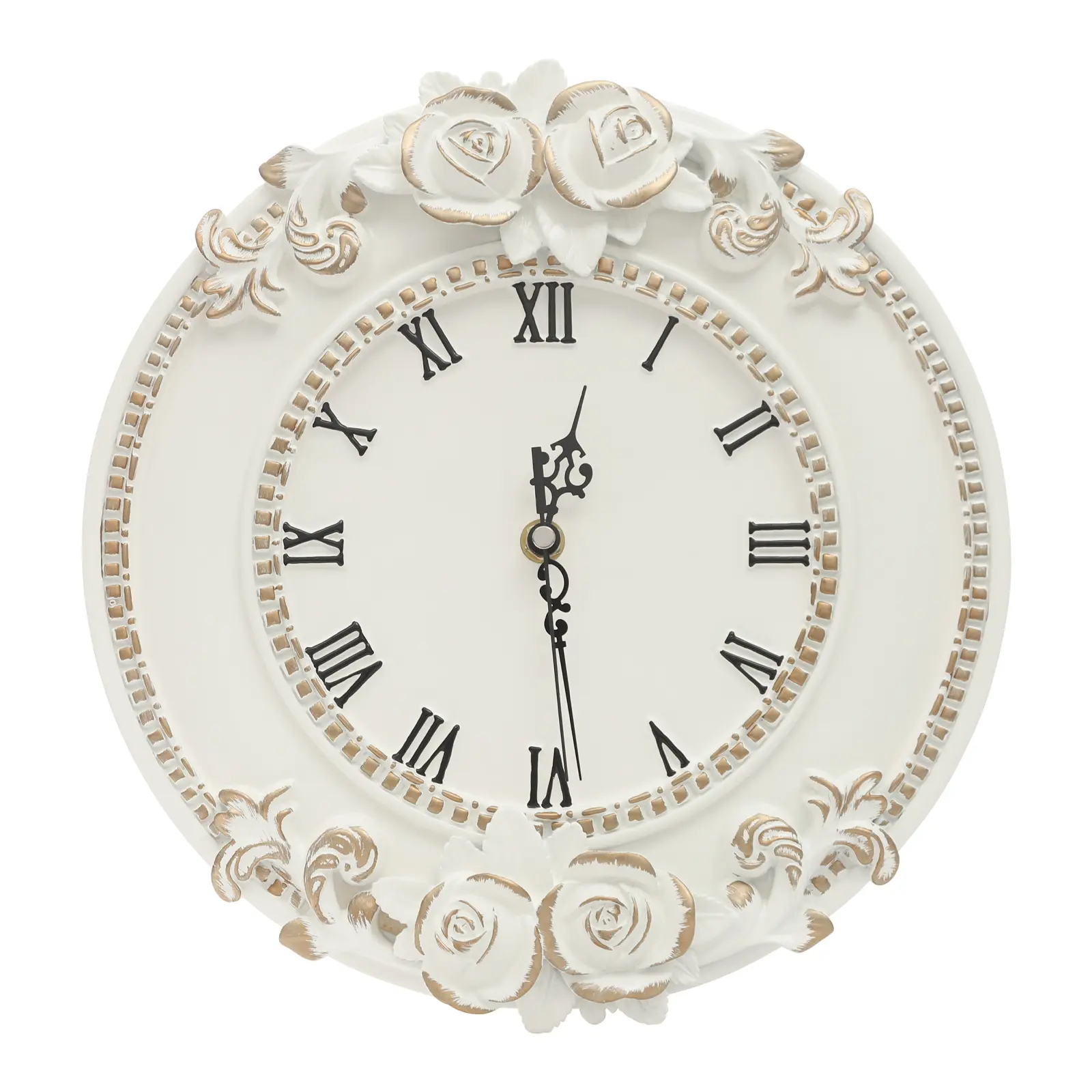 1-Piece European Medieval Vintage Rose Wall Clock - Gold-Rimmed 3D Resin Clock, Wear-Resistant, Fade-Resistant, Silent Precise Timekeeping, Ideal for Home Living Room Artistic Decoration