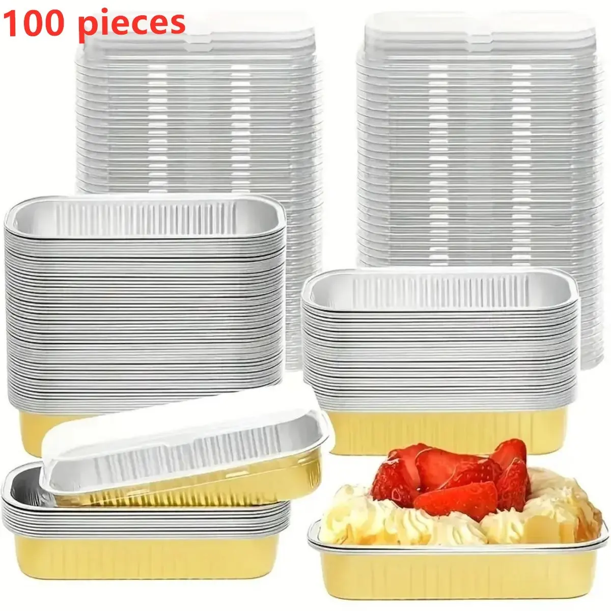 100pcs Aluminum Foil Mini Loaf Baking Pans with Clear Lids, 6.8oz Rectangular Foil Containers for Bread Cheesecake Mousse, Easy Release, Freezer/Fridge Friendly, Takeout Packaging for Large Events Parties, Transparent Bakeware Kitchenware, Baking Supplies