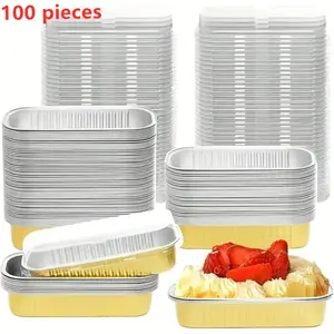 100pcs Aluminum Foil Mini Loaf Baking Pans with Clear Lids, 6.8oz Rectangular Foil Containers for Bread Cheesecake Mousse, Easy Release, Freezer/Fridge Friendly, Takeout Packaging for Large Events Parties, Transparent