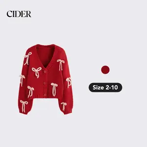 Cider [size 2-10] Knit V-neck Bowknot Oversized Cardigan