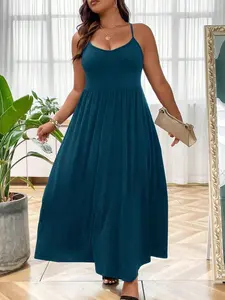 Plus Size Women's Casual Dress, Sleeveless Long Dress, Summer Daily Wear, Fitted Plain Style, Comfortable and Stylish
