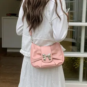 Sweet Cool Bow Bag Women's 2025 New Spring and Summer Fashion Shoulder Messenger Bag Casual Girl Pink Small Bag