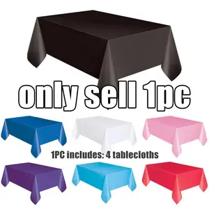 4-Piece Plain Party Tablecloth Set, Peva Plastic Waterproof Oil-Resistant Disposable Table Cover, Easy Clean for Weddings Birthdays Graduations New Year Christmas