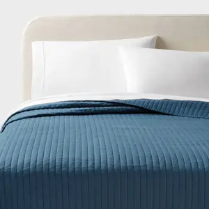 King Washed Cotton Sateen Quilt Indigo - Threshold: OEKO-TEX Certified, Machine Washable, Midweight Bedding