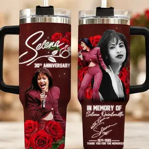 Selena 30th Anniversary Tribute 20oz/30oz/40oz Stainless Steel Tumbler – Red Rose Memorial Double Wall Insulated Travel Mug, Tejano Music Fan Gift
