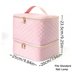 Layer Nail Polish Organizer Bag Valentine's Day Gift Quilted Portable Cosmetic Pouch Lightweight Travel Case for Manicure Tools Nylon Matte Makeup Storage Smooth Jewelry Box Fits Nail Lamp Girlfriend Present Minimalist Cover