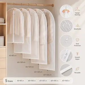 5pcs Set Zipper Clothing Bag - TransparentPEVA Dustproof Clothing Cover, GarmentCovers, Suitable for Jackets, Suits, Equippedwith Full Zipper, Wear Resistant and WashableDust Cover, Wardrobe Organizer And TravelStorage Space, Perfect Gift
