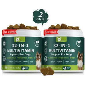 2Pack-Dog Chewable with Glucosamine & MSM, Omegas 3 & 6, Probiotics, Dog Vitamins and Supplements for Hip & Joint Health, Skin & Coat, Immune Boost & Overall Natural Health 120 Soft Chews cat Multivitamin