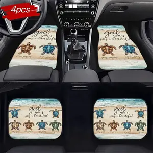 4pcs Car Foot Mats Ocean Style Turtle Pattern Anti-Slip Wear-Resistant Interior Decorative Floor Mats for Cars