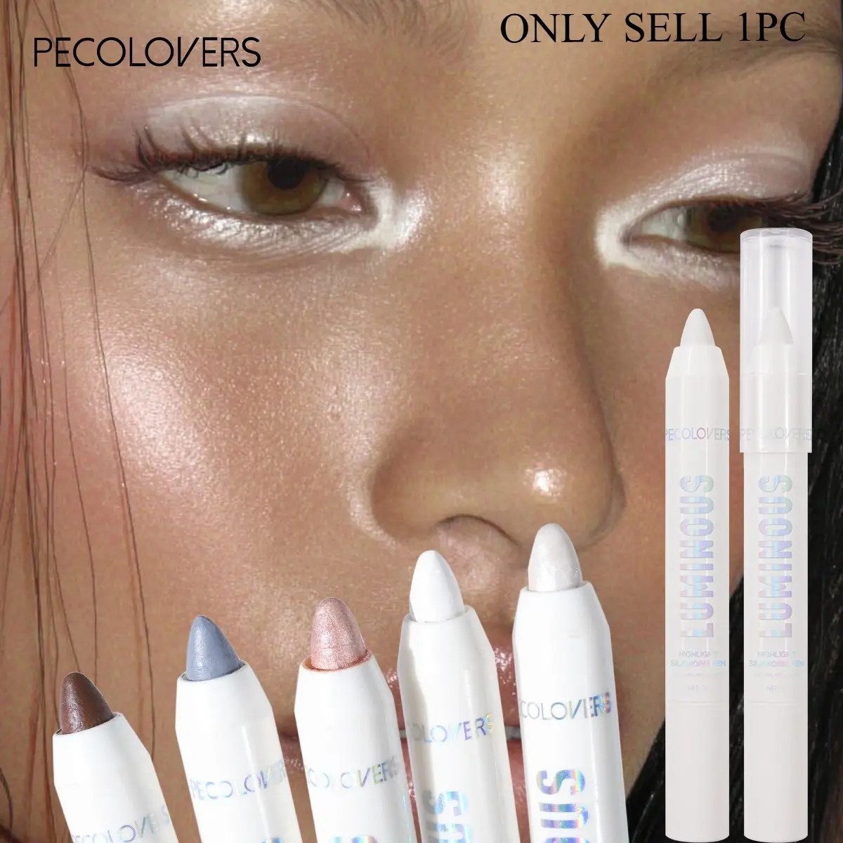 1PC Glitter Highlighter Pen & Pearlescent Lying Silkworm Pencil, Waterproof, Long-Lasting Brightening Eyes Stick, White Silvery Eye Makeup, Shimmering Eyeshadow Pencil, Glossy & Matte Finish, High-Micro-Glitter, Eye Makeup Products