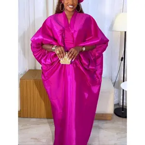 Elegant Women Long Loose Dresses Pleated Evening V Neck Lantern Sleeve African Female Classy Fashion Glitter Party Bubu Dress