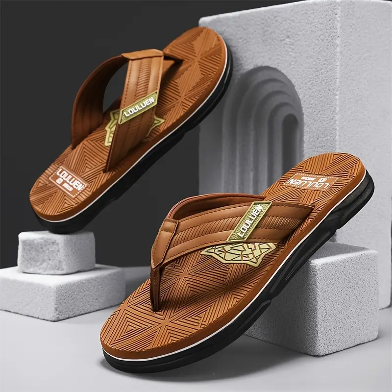 Men's Anti-Slip Sole Flip-Flops - 2026 New Summer Athleisure Footwear, Wear-Resistant Slip-On, Beach-Themed, Beach-To-Sport Use, Runs 1 Size Small (Includes Key Shoe Features), Anti-Slip Sole Men's Flip Flops