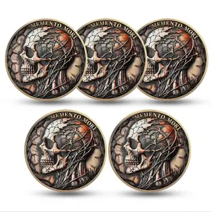 Memento Mori & Vivere Skull Coin - Antique Bronze EDC Challenge Coin with Roman Clock, Stoic Daily Pocket Reminder, Philosophy Gift for Men, Mindfulness Keepsake with Capsule