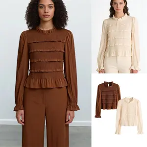 Aria Muse 2026 new women's fashion commuting style slim fit version with ruffle collar long sleeved shirt and pleated top