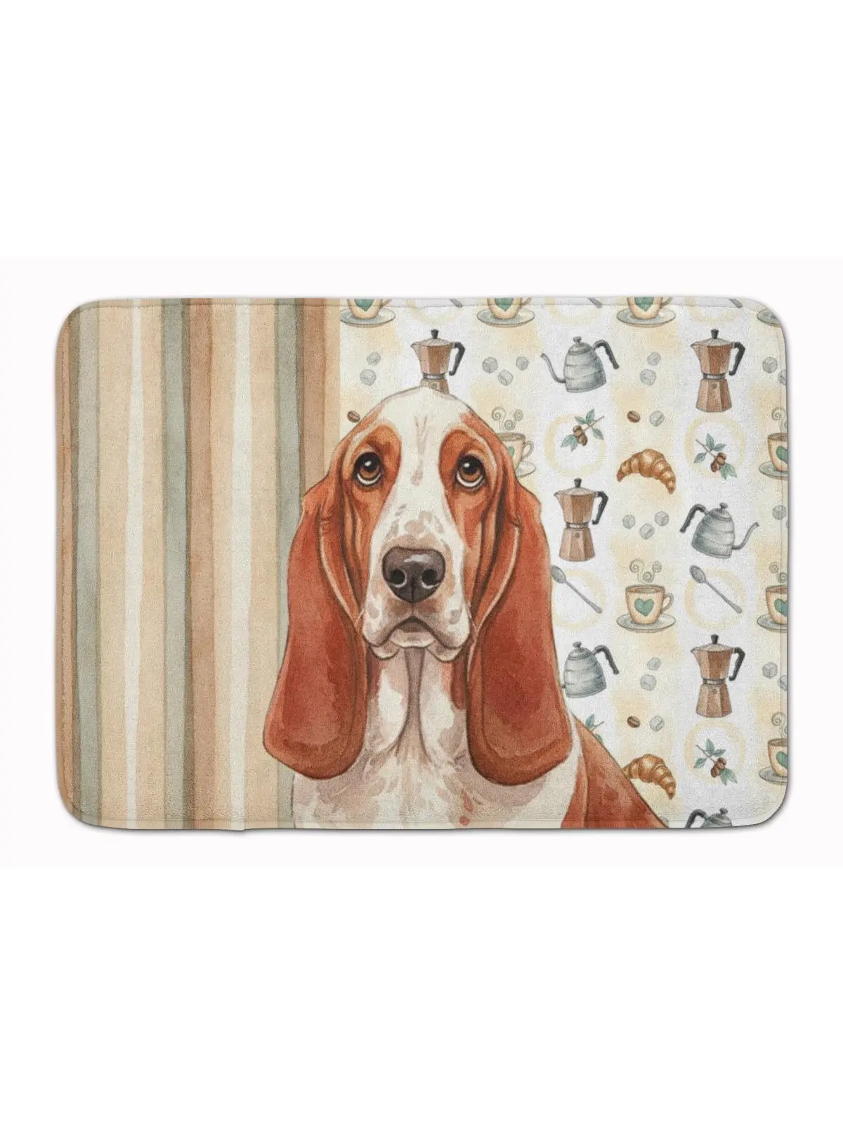 Carolines Treasures WDK7297RUG 19x27 in. Red & White Basset Hound Cushioned Kitchen Mat, Animal-Character-Art-Inspired Memory Foam Coffee Bar Rug, Animal-Inspired Kitchen Rugs, Art-Themed Kitchen Rugs