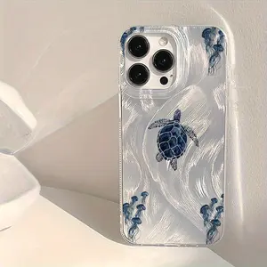 Sea Turtle and Jellyfish Pattern Full-Edge Protective Phone Case, compatible with iPhone 17/16/15/14/13/12/11/X/XS/XS Max, featuring a sea turtle and ocean design. This is a perfect Christmas gift for friends, family, or yourself.