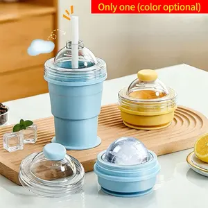 Portable Folding Ice Ball Cup, Silicone Ice Cube Mold, Coffee Cup, Outdoor Camping Essential, Large Spherical Whiskey Ice Block