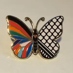 Freedom in Patterns – Rainbow Keffiyeh Enamel Butterfly Pin