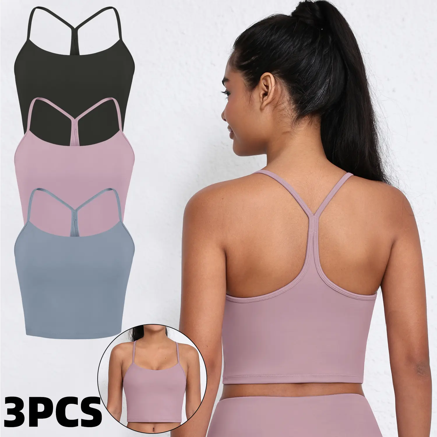 CHRLEISURE 3PCS Y Cross Back Tank Top Yoga Crop Top for Women Workout Soft Stretch Gym Activewear Tank Top CHRLEISURE 3PCS Y Cross Back Tank Top Yoga Crop Top for Women Workout Soft Stretch Gym Activewear Tank Top