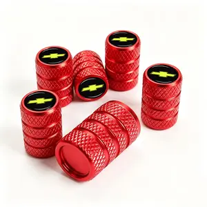 5-Pack Red & Black Aluminum Tire Valve Caps With Chevrolet Logo For Silverado Tahoe Suburban Colorado Camaro Equinox Malibu Blazer Anti-Rust Dust Cover Universal Schrader Valve Easy Install For Cars & Trucks SUVs