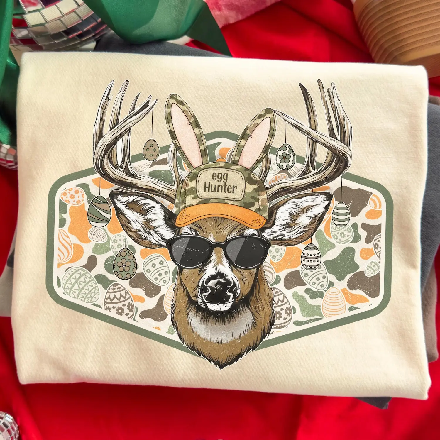 Funny Easter Shirt Deer Egg Hunter Tee Mens Easter Buck T-Shirt Gift For Him Holiday Hunting Graphic Tee