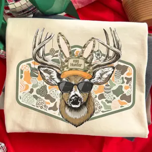 Funny Easter Shirt Deer Egg Hunter Tee Mens Easter Buck T-Shirt Gift For Him Holiday Hunting Graphic Tee