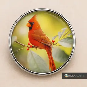 Red Cardinal Bird Snap Jewelry Ginger Charm, 18MM Angel Memorial Remembrance Button, Fits Women's Custom Bracelets, Necklaces, Keychains