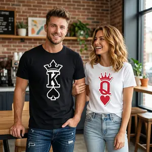 Cotton Oversized T-Shirt Unisex Matching Couple King Queen Graphic Print Tee Casual Streetwear Love Pair Outfit Valentine Gift Casual Daily Wear
