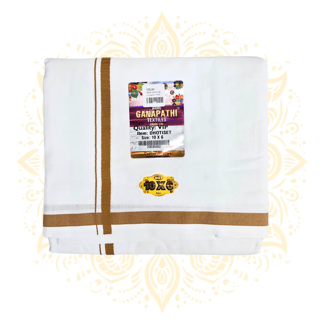 SGT Classic Cotton Dhoti Chadar Set 10 x 6 | 7 Border Colors