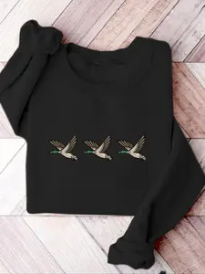 Women's Duck Print Animal Drop Shoulder Pullover, Casual Long Sleeve Crew Neck Sweatshirt for Fall & Winter, Women's Clothes for Everyday Wear