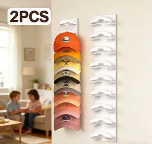 Hat Organizer for Baseball Caps Hold Up to 40 Hats, 2 Pack Hat Rack for Wall, Strong Adhesive Hat Storage Display Holder(White-2 Pack)