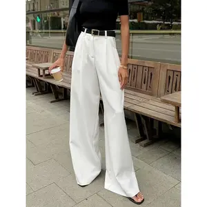Solid Wide Leg Pants Without Belt