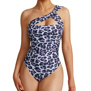 Aprilake Women's Sexy One Shoulder Swimsuit Ruched Backless Slimming Bathing Suit