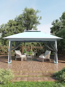 GAOMON 13x13 FT Pop-Up Gazebo with Mosquito Netting and UV-Resistant Outdoor,Canopy Tent with Mosquito Netting,Outdoor Patio,Light Blue+Light Gray