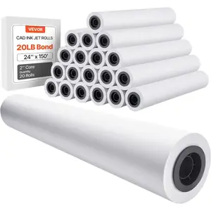 VEVOR Wide Format Paper, 30 inx 500 ft Plotter Roll, 2 Rolls CAD Bond Rolls with 3 in Core, 20 LB Bond Paper Rolls, Ideal for CAD Drawings, Engineering Plans, GIS Maps, and Architectural DesignsVEVOR Super Brand Day