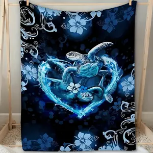 1pc Sea Turtle Print Flannel Blanket, Soft Cozy Throw Blanket Nap Blanket For Travel Sofa Bed Office Home Decor, Birthday Holiday Gift Blanket For Boys Girls Adults, Available All Season