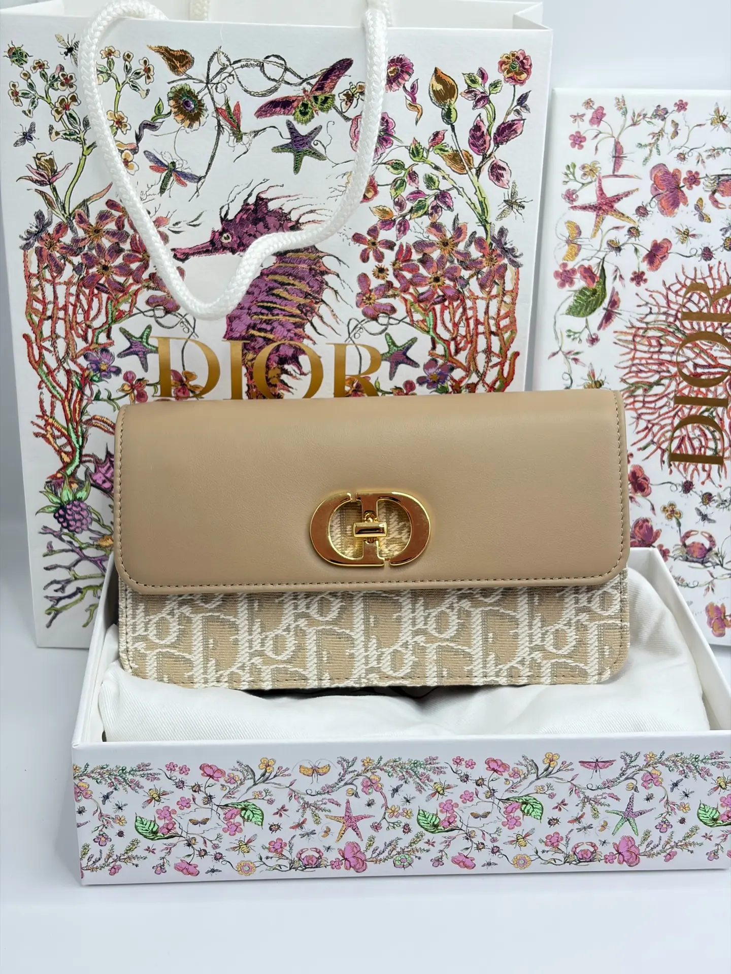 Pre-owned Dior Miss Caro Classic Logo Cotton & Calfskin Leather Handheld and Crossbody Bag for Women, Beige, 2024