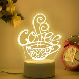 Cafe Theme Acrylic Night Light, Carved Cup Art Font, USB Plug & Play, Switch Control, Desktop Decor for Coffee Lovers, Perfect Gift, Night Lamp