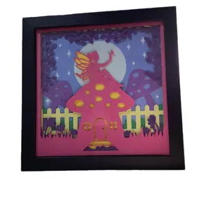 Fairy House Framed Art Shadow Box 8x8 handmade colorful