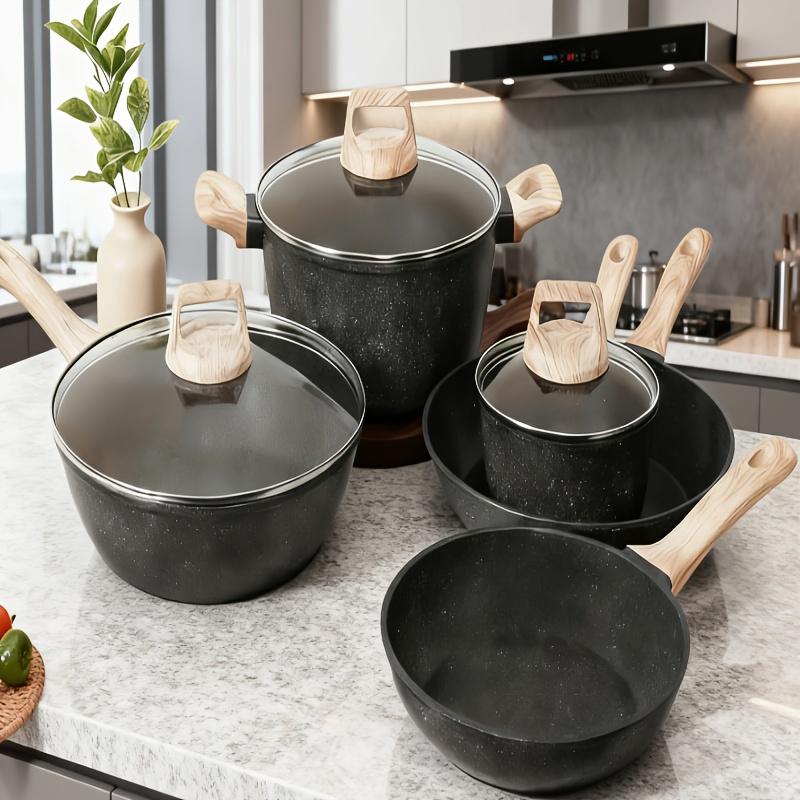 Non-stick Cookware, Non-stick Electric Stove Cookware, Granite Cooking Tools, IncludingFrying Pans, Pans, Pot Pads, Essential Kitchen Cookware, Gifts for Family And Friends, Christmas Gifts