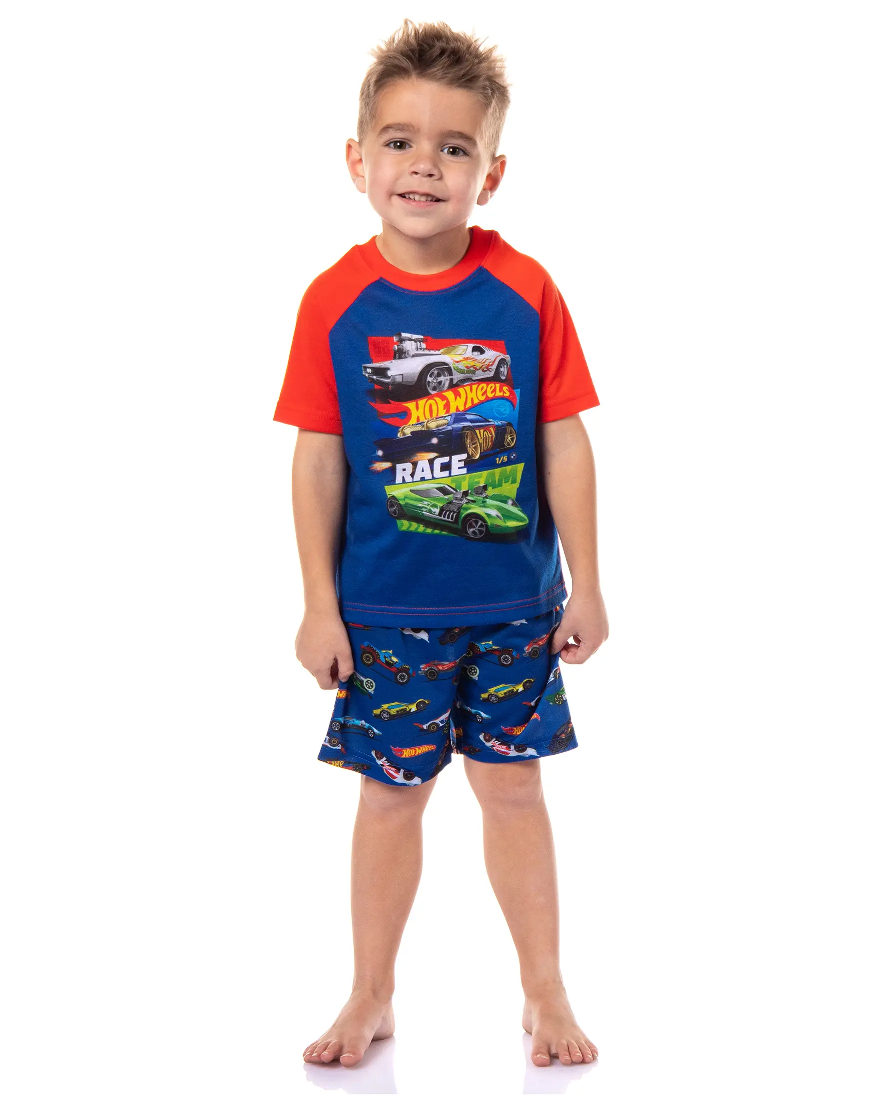 Hot Wheels Toddler Boys' Rodger Dodger Cars Team Hot Wheels Race Sleep Pajama Set Shorts