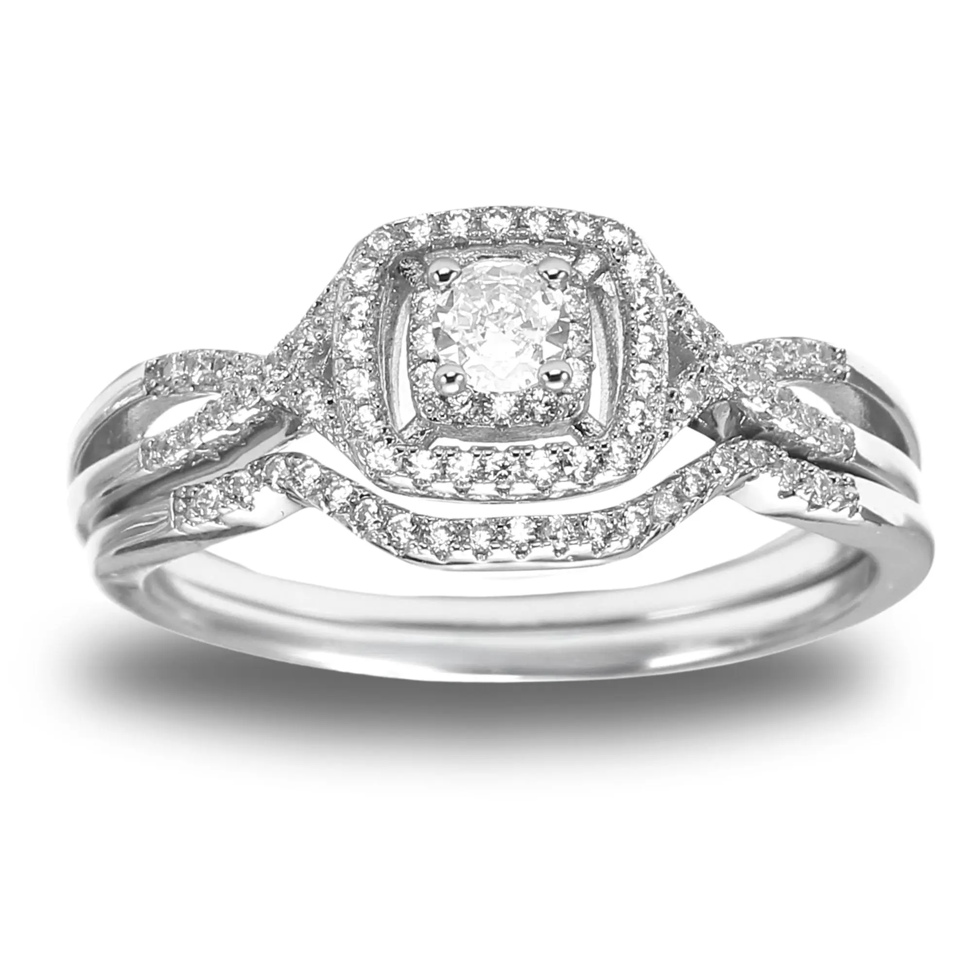 Frances Square Halo Wedding Ring Bridal Set Sterling Silver by Ginger Lyne