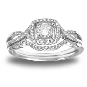Bridal Set for Women Halo CZ Plated Gold Engagement Rings Ginger Lyne Collection
