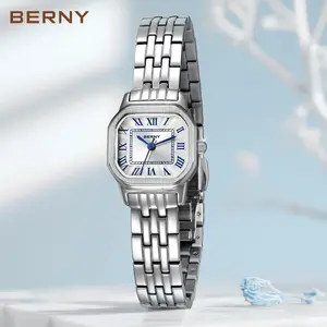 BERNY Silver Watch for Women High-quality Dress Watch Bracelet Set Adjustable Stainless Steel Band Water-Resistant Lightweight Minimalist Roman Numeral Dial Ladies Watch Tools Included Elegant Stylish Gift for All Outfits, Reloj, Fashion Summer Accessory